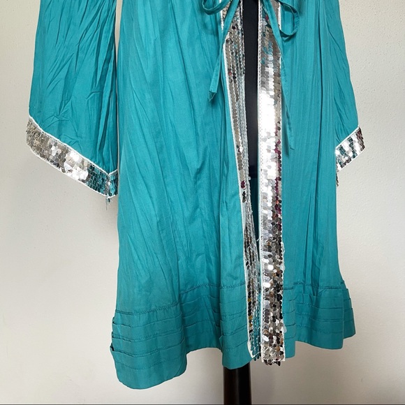 Payet Sequin Cardigan Turquoise Size 4 - Picture 3 of 10